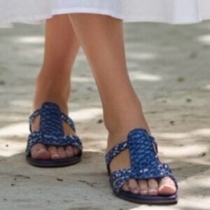 Manolo Blahnik Grella Navy Gold  Python Snakeskin Mules